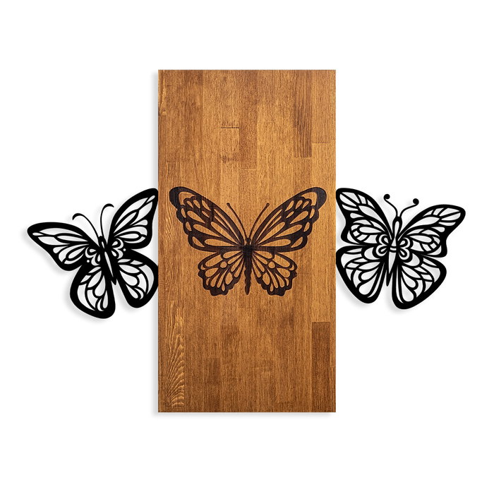 Wallity Butterflies 2 - Escultura de pared en madera y metal nogal y negro